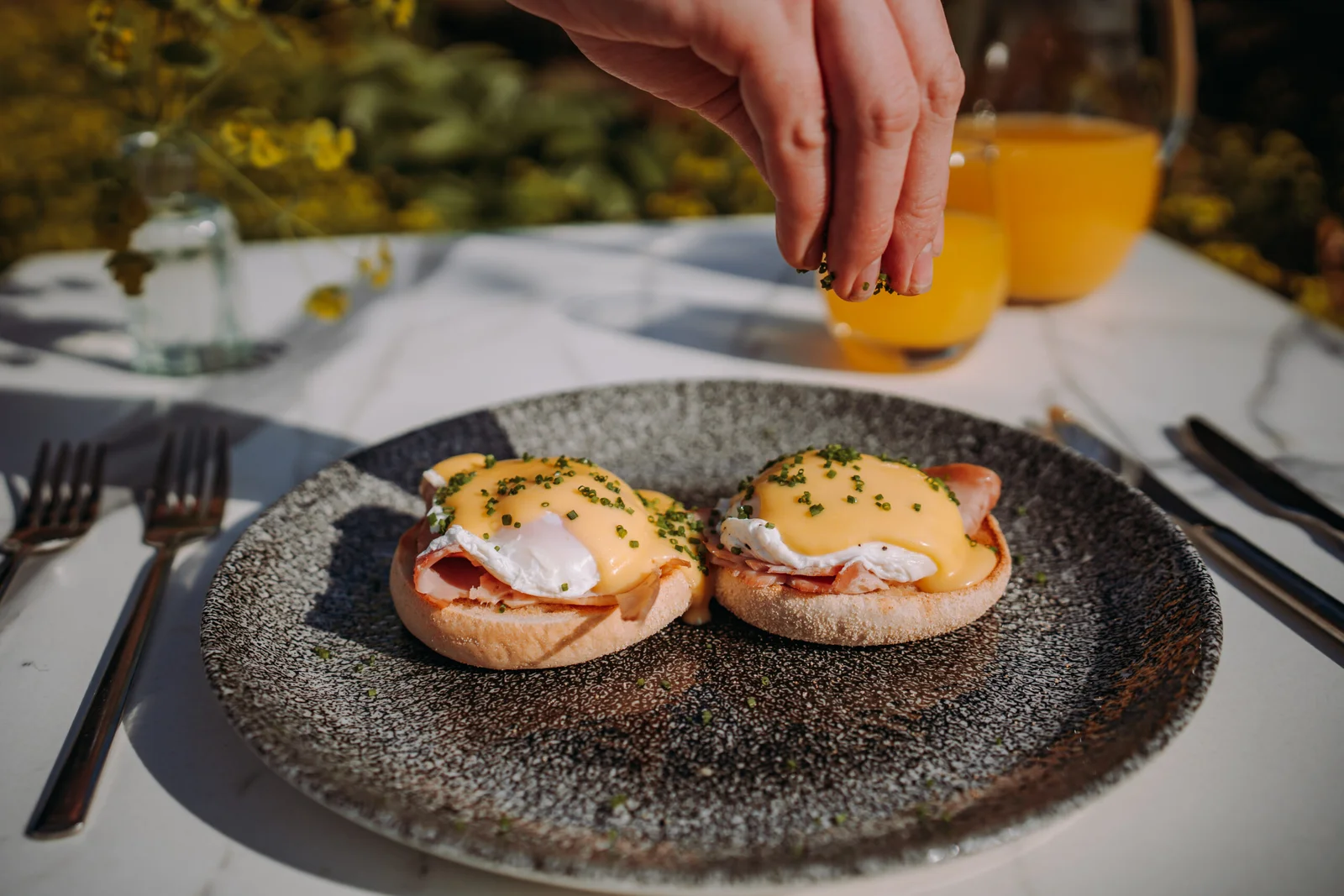 Eggs benedict breakfast dish at Downham Hall restaurant Essex