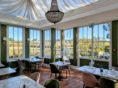 Orangery restaurant dining with countryside views at Downham Hall Essex